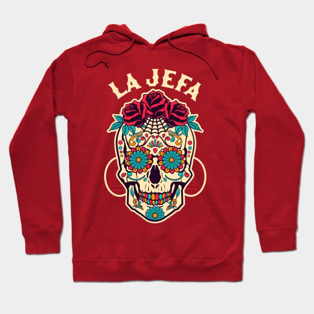 La Jefa Sugar Skull Mexican Dia De Los Muertos Day of Dead Hoodie by OrangeMonkeyArt